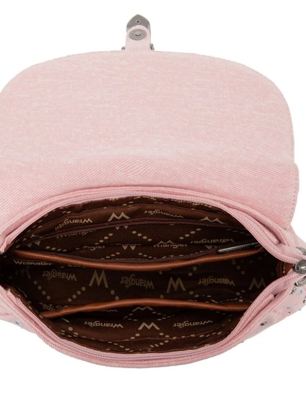 Wrangler Western Rhinestone Denim Flap Crossbody Shoulder Bag Pink - Picture 3 of 8